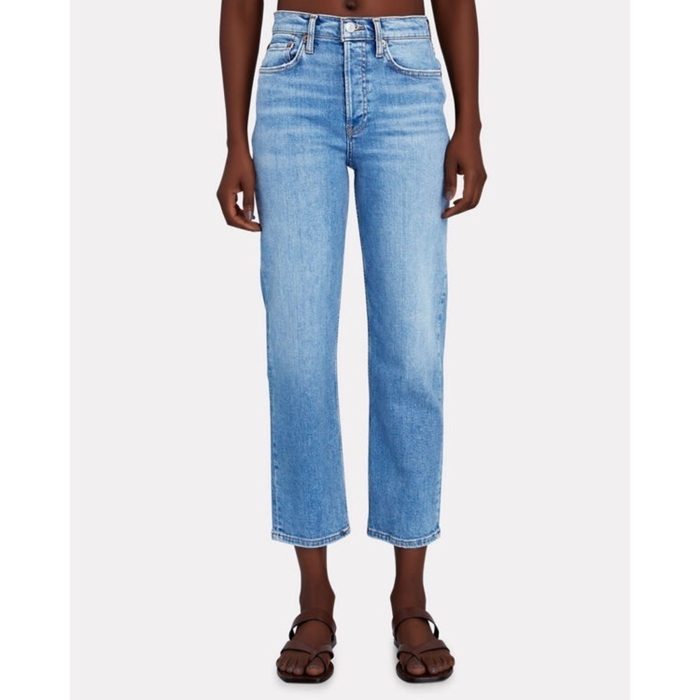RE/DONE Classic Faded Blue Slim Leg 70s High-Rise Stove Pipe Jeans NWT Size 26